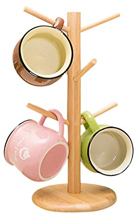 Bambus-Becherhalter, Baum, Tassenbaum, Holz, Tassenhalter, Bambus, Tassenhalter, Aufbewahrung, Organizer, Küchenaufbewahrungsregal mit rutschfester gewichteter Basis für Kaffee, Tee, Tassen, Tassen