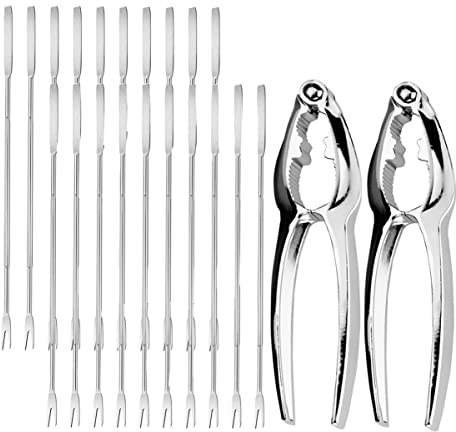 Meeresfrüchte Werkzeug Set,Biluer 20PCS Meeresfrüchte Gabeln Hummergabel And 2PCS Nussknacker Nussöffner Walnussknacker für Hummer Krabbe Schalentiere Nüsse