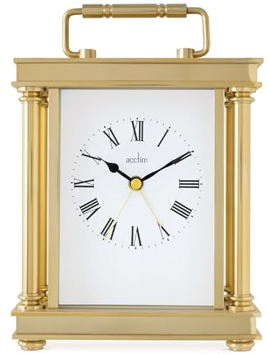 Acctim Marlow Mantel Clock Quartz Metal & Glass Carriage Clock Energy Efficient Movement Gold