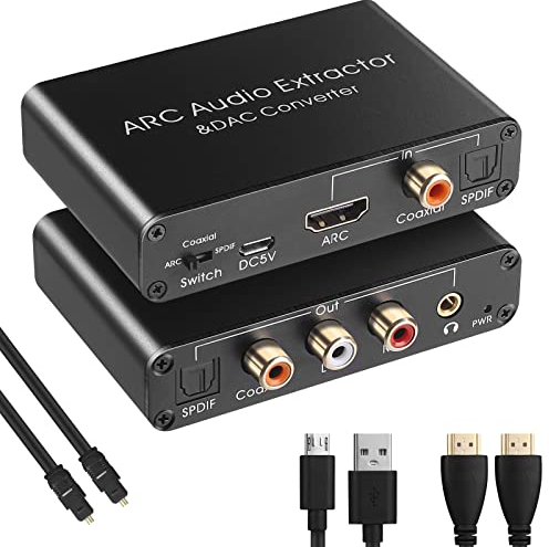 UNSTINCER arc hdmi Extractor 2.0/5.1 cec + 192KHz DAC Convertitore, Digitale spdif ottico toslink coassiale a coax spdif e Analogico RCA 3.5mm jack, Adattatore Audio per TV Phono Ampli Cuffie