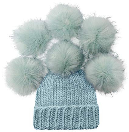 Furryvalley Kunstfell-Bommel, flauschige Bälle für Hüte, Schuhe, Schals mit Druckknopfverschluss, abnehmbare Strickmütze, Reithut, Seidenzubehör, 15,2 cm, extra groß (Hellblau), 6 Stück