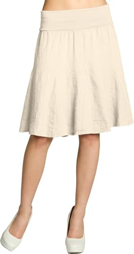 Caspar Damen Midi Sommer Leinenrock Knielang Sommerrock mit Stretch Bund - RO014, Farbe:beige, Mode Größe:L-XL
