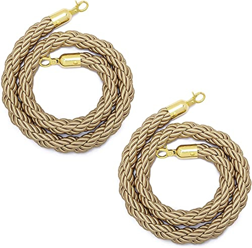 OKUOKA Corde de barrière en Chanvre 2 de Corde de Garde - Corps avec Mousqueton plaqué Or Corde tressée en Chanvre Commande de Groupe de diviseur de File d'attente pour Les Concerts (Color : 2 Pack,