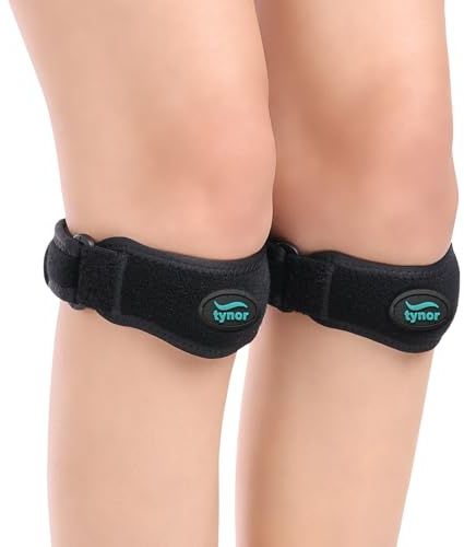 TYNOR Patellar Tendon Support Strap 1 Pair Adjustable Neoprene Knee Band With Gel Pad Patella Stabilizing Knee Brace For Men Women Tendonitis Running Hiking Basketball Jumpers Tennis, Black, One Size