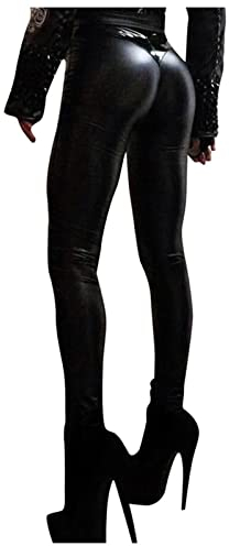 FUPODD Lederhose Damen High Waist Lederhose Damen Oktoberfest Kunstleder Push Up Leggings Damen Po Stretch Lederleggings Schwarz Leggins Elegant Thermo Leder Winter Übergröße Kunstlederhose Sexy