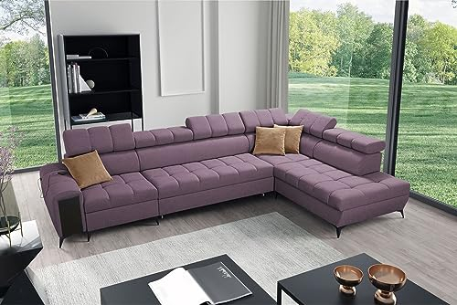 All4All Ecksofa mit Schlaffunktion Gonti XI 351 x 217 cm - Schlafsofa mit Bettkasten - Sofa in L-Form - Wohnlandschaft XXL Sofa - Eckcouch Groß - Seite Rechts - Lila - Gewebe - Modern 26