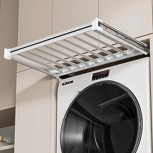 Extendable Pull Out Trousers Rack Drawer - Wardrobe Pull-Out Trousers Rack, Above Washing Machine Drying Rack Multi-Functional Hidden Clothes Rack, Space Saving, White