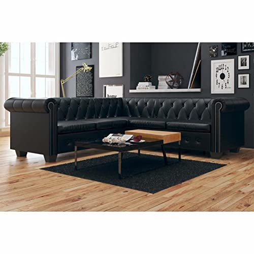 Homgoday Chesterfield Ecksofa 5-Sitzer Kunstleder Relaxsofa Relaxcouch Sofa Bürosofa Multifunktionale Sofa Polstersofa Sofagarnitur für Wohnzimmer Schlafzimmer Büro Schwarz
