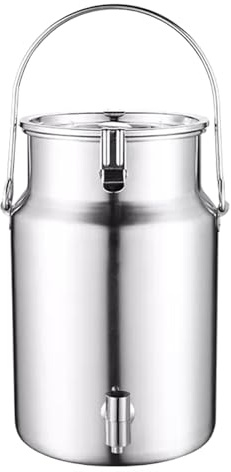 5-10L Milchkanne Mit Zapfhahn, 304 Edelstahl Milcheimer Wein-Eimer Ölfass Tee-Kanister Getränk Getränkespender Mit Einzelgriff Für Milch Wein Öl, Silber, 10L