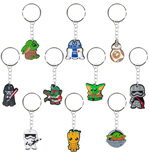 Chukua 10Pcs Star Krieg Schlüsselanhänger Kinder Figuren Schlüsselringe Silikon Anime Schlüsselbund Anhänger für Sterne Wars Geburtstag Party Mitgebsel Kindergeburtstag Dekoration Yoda Fans Spielzeug