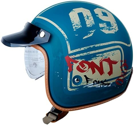 Rétro Casque À Face Ouverte Demi Casque avec Visière Léger Casque De Moto Jet pour Homme Et Femme ECE Homologué Vintage Casque Moto Bols pour Street Scooter Cruiser 4,L:59-60CM