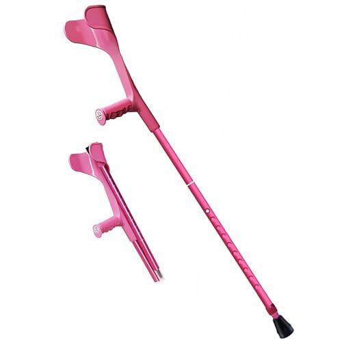 Faltbare Unterarmgehstützen for Die Reise, Einstellbare Leichte Aluminium-Armgehstützen for Erwachsene mit Ergonomischem Griff (Color : Pink, Size : 10cm/4inch)
