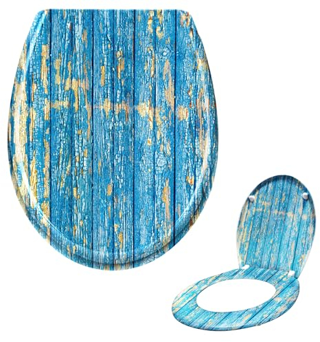 Suusolny WC Sitz Absenkautomatik Toilettendeckel mit Absenkautomatik，Softclose aus Duroplast und Edelstahl Toilettensitz in Universal Größe - Blau Planks