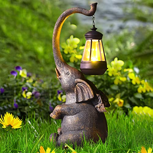 ACAREY Solar Elefanten Gartendeko Für Draußen, Elefanten Deko Mit Solar Laterne Gartenfiguren Für Außen Wetterfest LED Solarlampe Für Balkon Garten, Geschenke Für Frauen Mama Geburtstagsgeschenk
