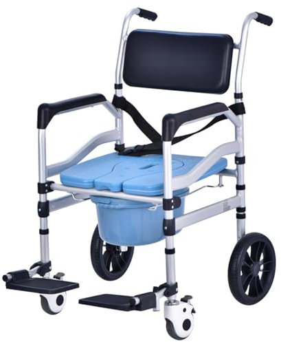 XZLZMYP Toilettenstuhl Für Senioren Höhenverstellbar Faltbar Dusch Toilettenstuhl Mit Rollen Multifunktion Toilettenstuhl Geeignet Für Ältere Und Behinderte Menschen Toilettenrollstuhl,B,U Type