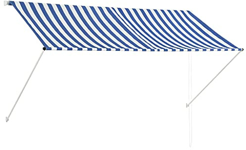 Iiaky Tenda da Sole Retrattile 250x150 cm Blu e Bianco,Tenda da Sole per Esterno Avvolgibile,Tenda da Sole a Bracci Estensibili con Telaio in Alluminio,Tettuccio Resistente al Sole e Impermeabile e Ma