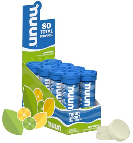 Nuun Sport Electrolyte Tablets | Hydration with Vitamin C | Vegan, Gluten-Free, No Artificial Sweeteners | Lemon Lime Flavor, 8 Pack (80 Tablets)
