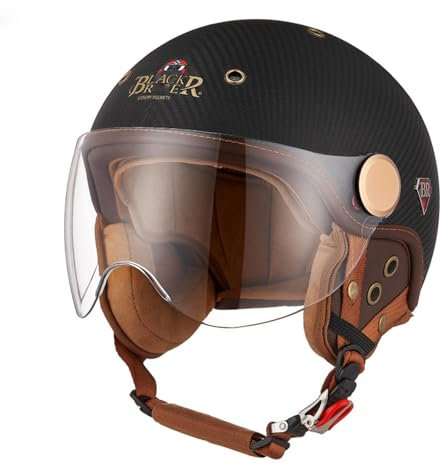 Kohlefaser Motorrad Helm, Vintage Style Jet-Helmhalbhelm, DOT/ECE Zertifiziert Antikollisions-Schutzhelm, Rollerhelm für Erwachsen Damen Herren, für Bike Scooter C,XL(61-62CM)