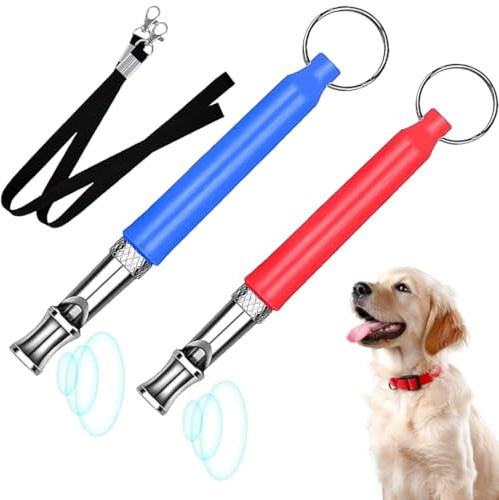 GHPKOTW 2 Pack Hundepfeife Gegen Bellen,Hundepfeife Hochfrequenz Lautlos,Wird Für Den Rückruf Verwendet Hundepfeife Gegen Bellen, Hören Sie Auf Zu Bellen Und Trainieren Sie Ihren Hund (Blau,Rot)