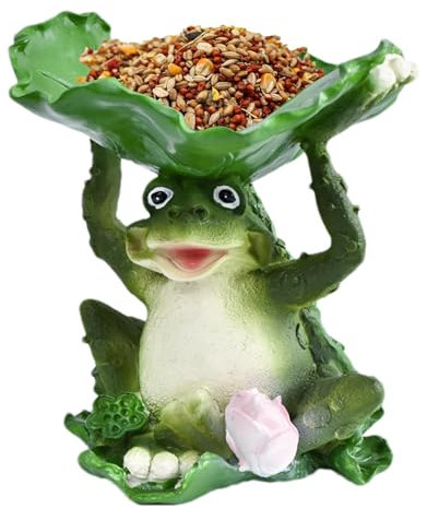 Statue de grenouille | Statue de jardin grenouille | Sculpture de grenouille | Statue de grenouille décorative | Décoration extérieure en résine avec mangeoire à oiseaux | Figurine de collection pour