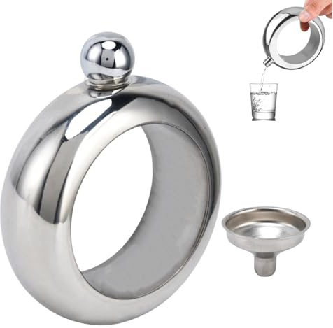 VIFERR Pulsera de acero inoxidable de 3.5 onzas, petaca de vino con embudo para mujeres y niñas, fiesta de baile, club (plata)