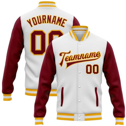 Generisch Personalisierte Herren Baseballjacke Baseball Jacke Oversize Bomberjacken College Jacke Langarm Baseballjacken Teenager Individuelle Namen Nummer Teamnamen (2-Red)
