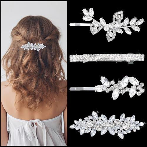 4 stycken hårklämmor bröllop hårsmycken silver brud hårklämmor silver huvudstycken smycken strass hårspännen med strass glitter hårklämma liten för kvinnor fest brudtärnor