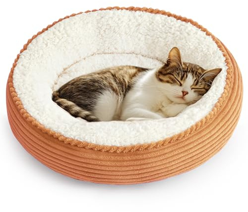 Love's cabin Round Donut Cat and Dog Cushion Bed, 20in Pet Bed for Cats or Small Dogs, Anti-Slip & Water-Resistant Bottom, Super Soft Durable Fabric Pet beds, Washable Luxury Cat Dog Bed Orange Stripe