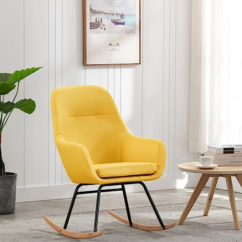 IBUQDDV Lesesessel Schaukelstuhl Wohnzimmer Schwingsessel Schaukelstuhl Senfgelb Stoff für Garten, Schlafzimmer, Wohnzimmer, Ecke, Veranda