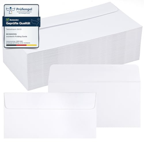 moinkerin 100 Stück Briefumschläge DIN Lang 220x110mm | Weiß Umschläge ohne Fenster | 120 g/m² Kraftpapier Kuverts mit Nassklebung | Perfekt für Hochzeit, Einladungen, Geburtstag & Weihnachtskarten