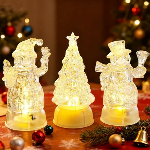 Decorazione natalizia a forma di pupazzo di neve con luce LED, 3 pezzi LED, albero di Natale, decorazione natalizia, pupazzo di neve, trasparente, decorazione da tavolo, mini albero di Natale, luce