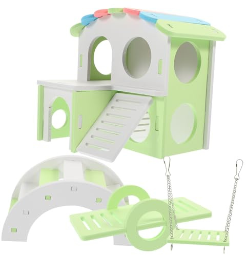 SOIMISS Hamster Hideout Playset 4pcs with Ladder, Swing, Teeter-totter, and Arch Bridge, Colorful Plastic Small Pet Nest Toys for Guinea Pigs and Small Animals in Cage Habitat