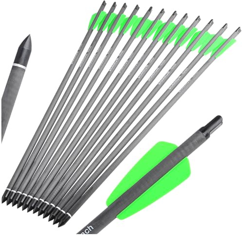 PYMUST 12 st jakt kolfiberpilar 18,5/15 tum ryggrad 400 bultar blandade kolfiberpil 100 graders pilspets båge utomhus bågskytte mål