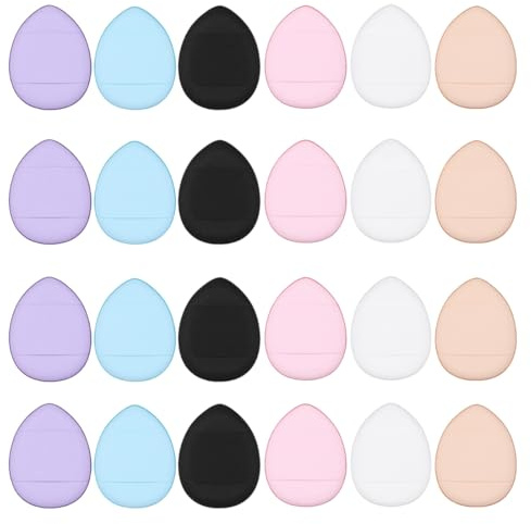 Lot de 24 mini houppettes de maquillage en forme de goutte, Houppette Poudre Douce Poudre Réutilisable, Outil de maquillage sec et humide