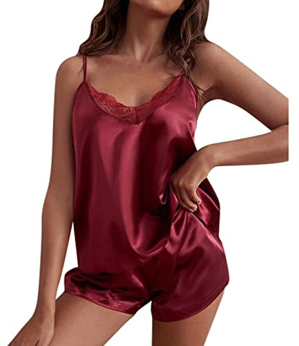 Dam sexig pyjamas-set satin nattkläder sommar kort – sovskjorta damer oversize ärmlös tvådelat set spagettiremmar lös passform pyjamas tunn andningsaktiv vardagskläder set sidenpyjamas