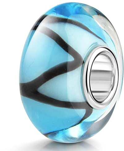 MATERIA Glas Beads Anhänger Zickzack 925 Silber blau für Beads Armband #237