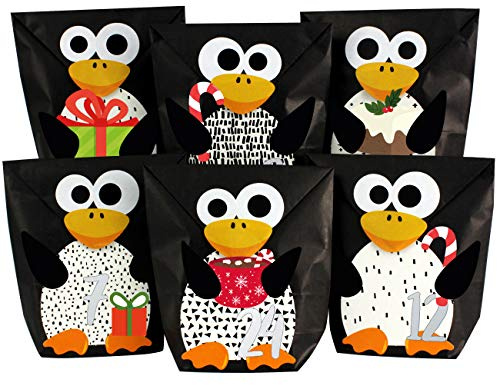 Papierdrachen DIY advent calendar to fill - pre-cut penguins - with 24 black paper bags to fill and make yourself - Christmas 2021 for kids