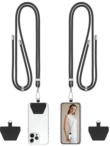COCASES 2 Stück Handyband Universal zum Umhängen-Handyband aus Nylon kompatibel mit jeden Smartphones, Handygurt Umhängenband mit Kordel Schwarz und Schwarz, 2 Stück