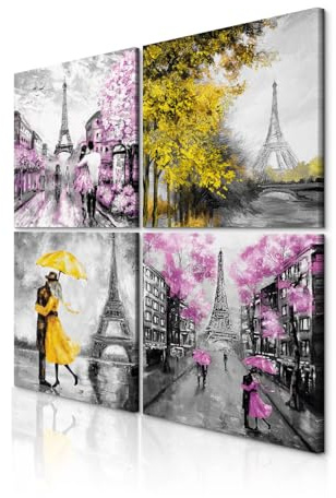 decomonkey Bilder Set Abstrakr Paris 4 Teilig- jedes Teil 20x20 cm | Leinwandbilder Bild auf Leinwand Vlies Wandbild Kunstdruck Wanddeko Wand Wohnzimmer Wanddekoration Deko Eiffelturm Stadt