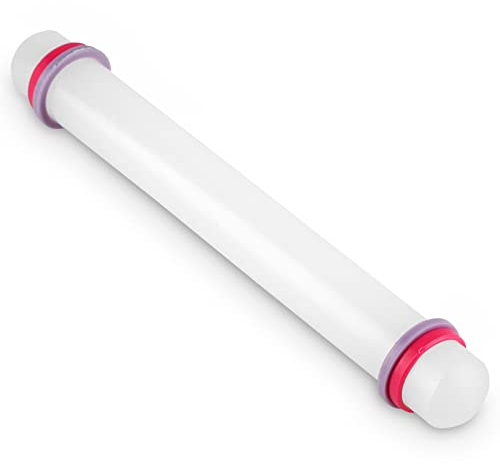 Mattarello da 9 Pollici per Fondente, Mattarello antiaderente in plastica per pasticceria, Mattarello con anelli rimovibili regolabili, bianca antiaderente torta fondente rullo pasta biscotto