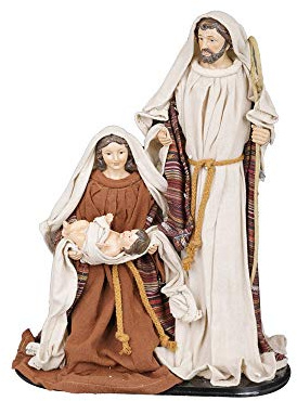 Mazzeo Natività 3 pz Altezza 40 cm in Resina con Vestiti in Tessuto e Base di appoggio