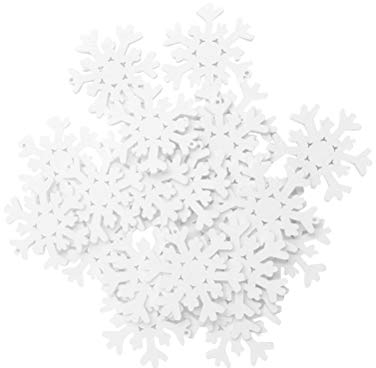 Supvox 100 Stücke Holz Schneeflocke Anhänger Christbaumanhänger Weihnachtsanhänger DIY Holzscheiben Baumschmuck Holz Streudeko Weihnachtsdeko zum Aufhängen 35mm (Weiß)