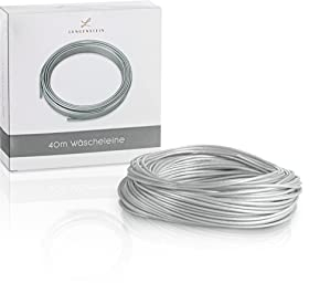 Lengenstein® Cuerda de tendedero de 40 m con núcleo de poliéster y revestimiento de plástico, para el hogar y el jardín, 3 mm de diámetro, resistente y resistente (gris)