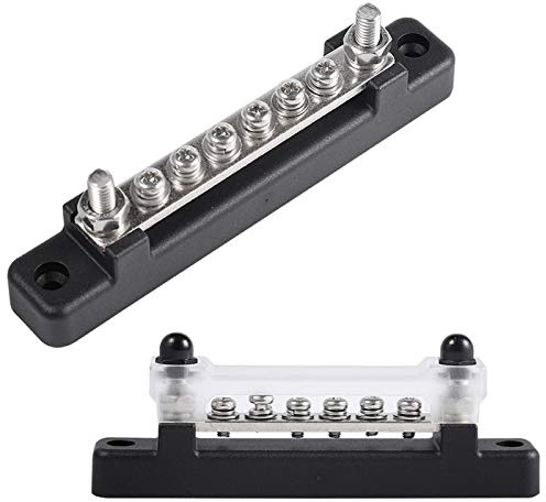 6 Terminal Common 150A BusBars 2 M6 Studs 6 M4 Screws Terminals, Power Ground Junction Distribution Block, Metal Terminal Grounding Strip Bus Bar Block, for Car, RV, Yacht, Ship