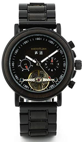 Edenhölzer Holzuhr Damen Armbanduhr Automatik Borneo Holzarmband Datumsanzeige