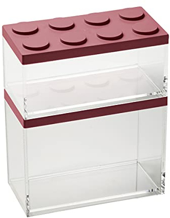 OMADA Set 2 Contenitori per Alimenti con Coperchio Impilabile Mattoncino | Set Completo di 2 Contenitori Trasparenti Impilabili Rettangolari, Collezione Brickstore