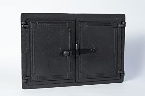 SEZAM doppelte Brotbackofentür aus Gusseisen mit Türriegel, Pizzaofentür - Brotofen - Steinofentür, 48 x 3 x 32,5 cm, schwarze Bemalung