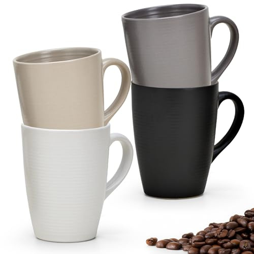 Tassen 4er Set in schwarz grau beige und weiß - Schöne Keramik Kaffeetassen in 300ml für Cappuccino Kaffee Tee - Tolle Kaffeebecher spülmaschinenfest und mikrowellengeeignet als Geschenk