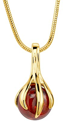 Copal Collier Femme En Argent 925 Plaqué Or Avec Pendentif Ambre Teinte Miel