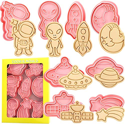 Crethinkaty Weltraum Ausstechformen-8 Kunststoff Keksstempel Weltraum Cartoon Spaß Ausstecher Set Kinder Backen Set